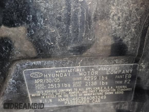 ✅ 2006 Hyundai Sonata GLS • VIN: KMHEU46C96A083249 • Лот: 42709045. Опубликован ранее на Copart с пробегом 238 182 миль. Бесплатный доступ к архиву аукционных продаж из США и подробный отчёт об истории автомобиля на DreamBid. Изображение 12.