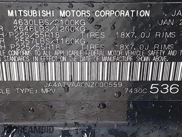 ✅ 2022 Mitsubishi Eclipse Cross LE • VIN: JA4ATVAA0NZ000559 • Lot: 41471636. Listed on IAAI with 30,953 mi. Free auction sales archive from the USA and detailed vehicle history report at DreamBid. Image 9.