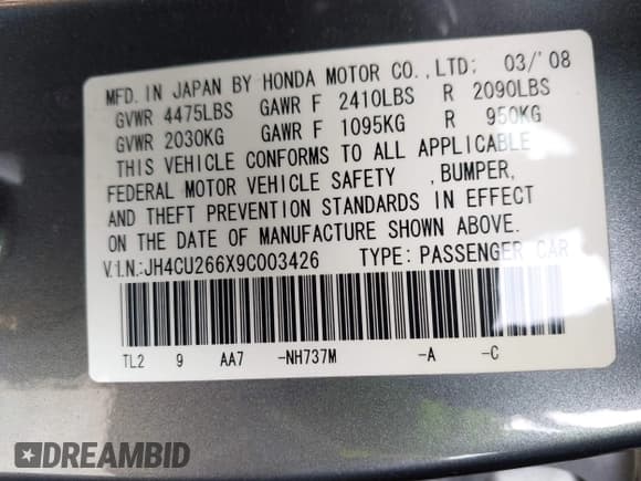 ✅ 2009 Acura TSX • VIN: JH4CU266X9C003426 • Lot: 43084018. Listed on IAAI with 138,021 mi. Free auction sales archive from the USA and detailed vehicle history report at DreamBid. Image 9.