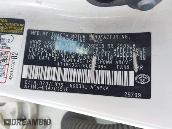 ✅ 2006 Toyota Avalon XL • VIN: 4T1BK36B26U094084 • Lot: 43698098. Listed on IAAI with 251,093 mi. Free auction sales archive from the USA and detailed vehicle history report at DreamBid. Image 9.