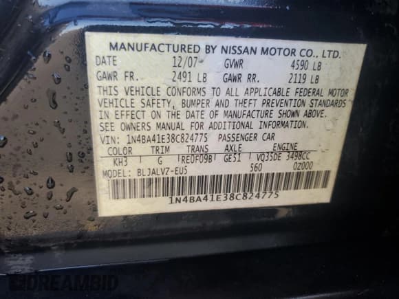 ✅ 2008 Nissan Maxima SE • VIN: 1N4BA41E38C824775 • Лот: 87204835. Опубликован ранее на Copart с пробегом 167 613 миль. Бесплатный доступ к архиву аукционных продаж из США и подробный отчёт об истории автомобиля на DreamBid. Изображение 13.