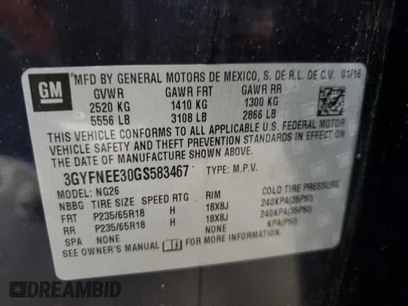 ✅ 2016 Cadillac SRX Luxury Collection • VIN: 3GYFNEE30GS583467 • Lot: 57831135. Listed on Copart with 139,890 mi. Free auction sales archive from the USA and detailed vehicle history report at DreamBid. Image 14.