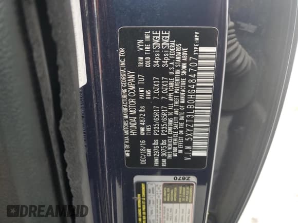 ✅ 2017 Hyundai Santa Fe 2.4L • VIN: 5XYZT3LB0HG484707 • Lot: 92063075. Listed on Copart with 143,413 mi. Free auction sales archive from the USA and detailed vehicle history report at DreamBid. Image 13.