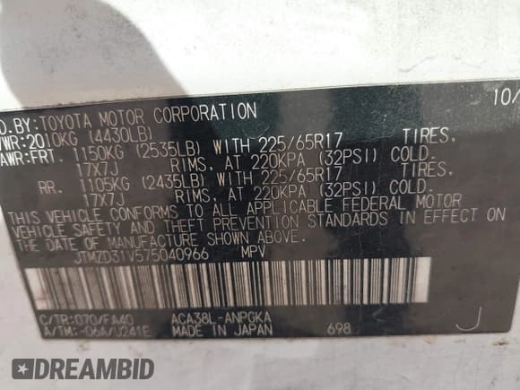 ✅ 2007 Toyota RAV4 Limited • VIN: JTMZD31V575040966 • Lot: 43730011. Wystawiony na IAAI z przebiegiem 340 760 mil. Bezpłatny archiwum sprzedaży aukcyjnych z USA i szczegółowy raport historii pojazdu na DreamBid. Zdjęcie 9.