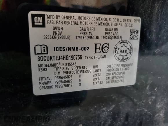 2017 Chevrolet Silverado 1500 High Country with VIN 3GCUKTEJ4HG196756, listed as a Copart auction lot 82034145 with Not provided miles and Clean title. Bid and sale history available at DreamBid. Image 12.