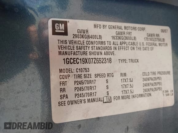 ✅ 2007 Chevrolet Silverado 1500 Work Truck • VIN: 1GCEC19X07Z652318 • Lot: 42432239. Listed on IAAI with 264,940 mi. Free auction sales archive from the USA and detailed vehicle history report at DreamBid. Image 9.