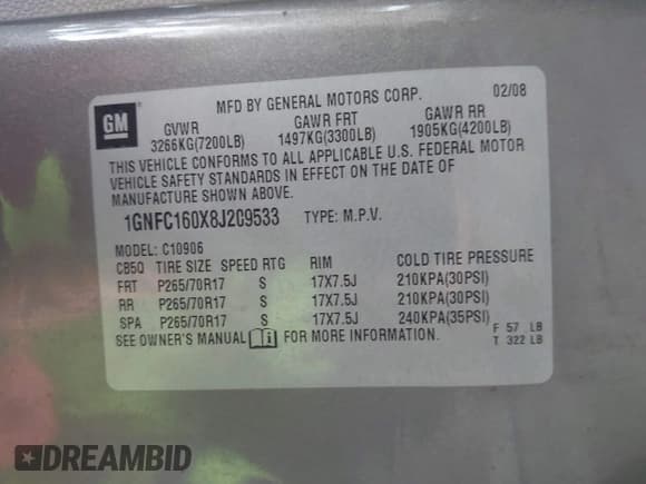 ✅ 2008 Chevrolet Suburban LTZ • VIN: 1GNFC160X8J209533 • Лот: 43556591. Опубликован ранее на IAAI с пробегом 117 108 миль. Бесплатный доступ к архиву аукционных продаж из США и подробный отчёт об истории автомобиля на DreamBid. Изображение 9.