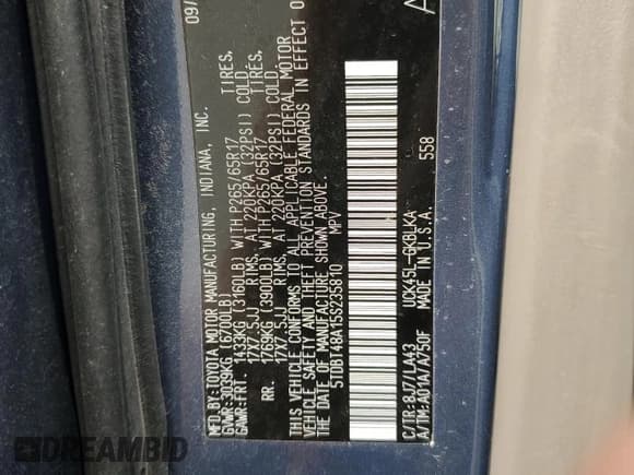 ✅ 2005 Toyota Sequoia Limited • VIN: 5TDBT48A15S235810 • Lot: 51703345. Listed on Copart with 265,366 mi. Free auction sales archive from the USA and detailed vehicle history report at DreamBid. Image 14.