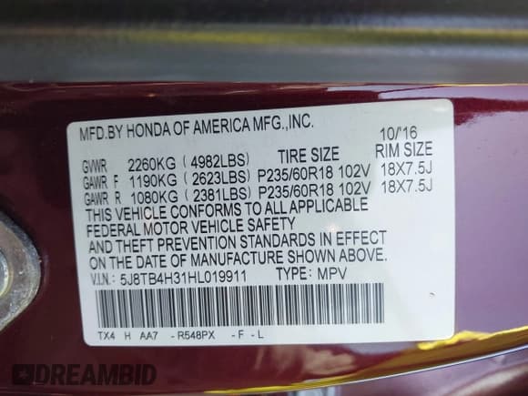 ✅ 2017 Acura RDX • VIN: 5J8TB4H31HL019911 • Lot: 43686941. Listed on IAAI with 98,527 mi. Free auction sales archive from the USA and detailed vehicle history report at DreamBid. Image 9.