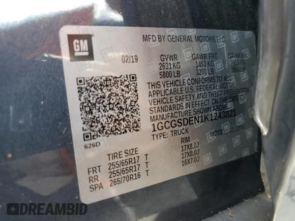 ✅ 2019 Chevrolet Colorado 2WD Z71 • VIN: 1GCGSDEN1K1243821 • Лот: 74143874. Опубликован ранее на Copart с пробегом Не указан. Бесплатный доступ к архиву аукционных продаж из США и подробный отчёт об истории автомобиля на DreamBid. Изображение 13.