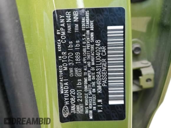 2020 Hyundai Venue SE с VIN KMHRB8A31LU040248, выставлен на аукционе Copart как лот 83014574 с пробегом 57 774 миль миль и Списание • Salvage title. История ставок и продаж доступна на DreamBid. Изображение 12.