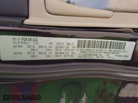 ✅ 2019 Jeep Grand Cherokee Limited • VIN: 1C4RJFBG8KC782406 • Lot: 43351121. Listed on IAAI with 61,725 mi. Free auction sales archive from the USA and detailed vehicle history report at DreamBid. Image 9.