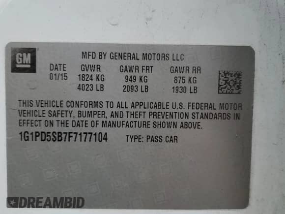 2015 Chevrolet Cruze LT z VIN 1G1PD5SB7F7177104, wystawiony jako Copart lot #87233885 z przebiegiem 75 819 mil mil oraz Szkoda całkowita • Salvage title. Historia ofert i sprzedaży dostępna na DreamBid. Obrazek 12.