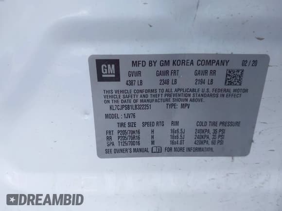 ✅ 2020 Chevrolet Trax LT • VIN: KL7CJPSB1LB322251 • Lot: 43514996. Wystawiony na IAAI z przebiegiem 61 307 mil. Bezpłatny archiwum sprzedaży aukcyjnych z USA i szczegółowy raport historii pojazdu na DreamBid. Zdjęcie 9.