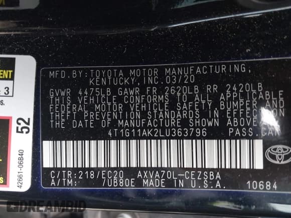 ✅ 2020 Toyota Camry SE • VIN: 4T1G11AK2LU363796 • Lot: 43206361. Wystawiony na IAAI z przebiegiem 85 295 mil. Bezpłatny archiwum sprzedaży aukcyjnych z USA i szczegółowy raport historii pojazdu na DreamBid. Zdjęcie 9.