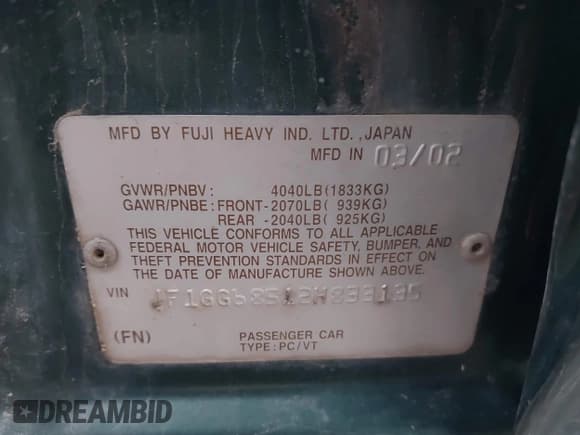 ✅ 2002 Subaru Impreza Outback Special Sports • VIN: JF1GG68512H833135 • Lot: 43856861. Listed on IAAI with 253,254 mi. Free auction sales archive from the USA and detailed vehicle history report at DreamBid. Image 9.