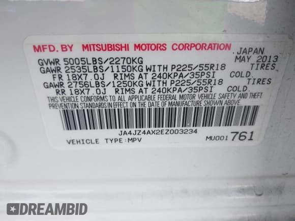 ✅ 2014 Mitsubishi Outlander GT • VIN: JA4JZ4AX2EZ003234 • Lot: 43721082. Listed on IAAI with 176,275 mi. Free auction sales archive from the USA and detailed vehicle history report at DreamBid. Image 9.