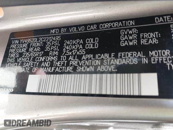 ✅ 2012 Volvo XC60 3.2L • VIN: YV4952DL2C2312495 • Lot: 42288225. Listed on IAAI with 166,358 mi. Free auction sales archive from the USA and detailed vehicle history report at DreamBid. Image 9.