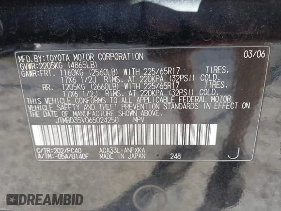✅ 2006 Toyota RAV4 • VIN: JTMBD35V065024250 • Lot: 43078771. Listed on IAAI with 152,579 mi. Free auction sales archive from the USA and detailed vehicle history report at DreamBid. Image 9.