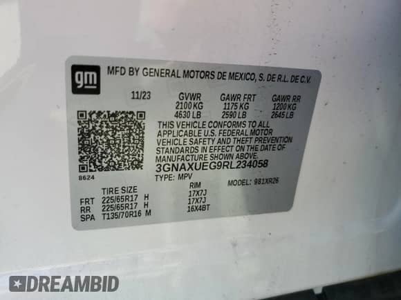 2024 Chevrolet Equinox LT with VIN 3GNAXUEG9RL234058, listed as a Copart auction lot 80144995 with 32,724 mi miles and Salvage title. Bid and sale history available at DreamBid. Image 14.