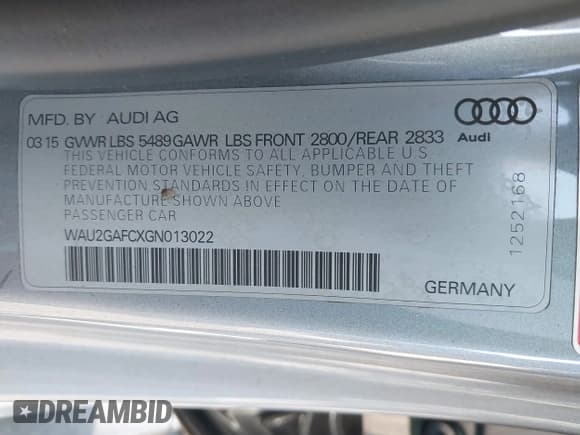 ✅ 2016 Audi A7 Prestige • VIN: WAU2GAFCXGN013022 • Lot: 41651979. Listed on IAAI with Not provided. Free auction sales archive from the USA and detailed vehicle history report at DreamBid. Image 9.