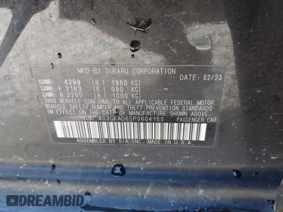 ✅ 2023 Subaru Impreza Premium • VIN: 4S3GKAD65P3604150 • Lot: 42648101. Wystawiony na IAAI z przebiegiem 36 556 mil. Bezpłatny archiwum sprzedaży aukcyjnych z USA i szczegółowy raport historii pojazdu na DreamBid. Zdjęcie 9.