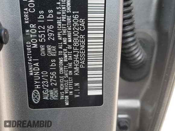 ✅ 2011 Hyundai Equus Ultimate • VIN: KMHGH4JF8BU029061 • Lot: 53084865. Listed on Copart with 96,248 mi. Free auction sales archive from the USA and detailed vehicle history report at DreamBid. Image 12.