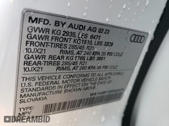 ✅ 2023 Audi Q8 Premium • VIN: WA1AVBF10PD024474 • Lot: 80896994. Listed on Copart with Not provided. Free auction sales archive from the USA and detailed vehicle history report at DreamBid. Image 14.