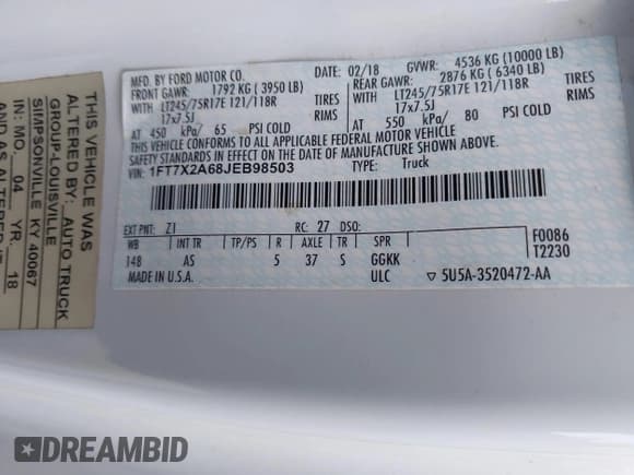 ✅ 2018 Ford F-250 XL • VIN: 1FT7X2A68JEB98503 • Лот: 42229883. Опубликован ранее на IAAI с пробегом 105 691 миль. Бесплатный доступ к архиву аукционных продаж из США и подробный отчёт об истории автомобиля на DreamBid. Изображение 9.