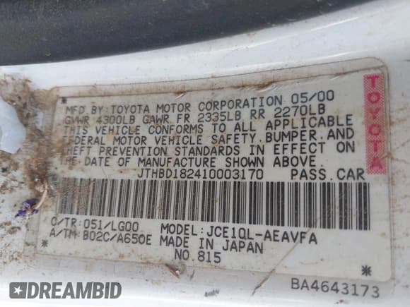 ✅ 2001 Lexus IS 300/350 • VIN: JTHBD182410003170 • Лот: 42462486. Опубликован ранее на IAAI с пробегом Не указан. Бесплатный доступ к архиву аукционных продаж из США и подробный отчёт об истории автомобиля на DreamBid. Изображение 9.