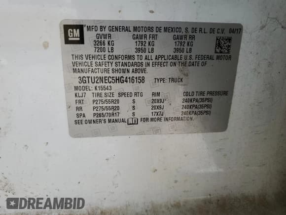 ✅ 2017 GMC Sierra 1500 SLT • VIN: 3GTU2NEC5HG416158 • Лот: 81711615. Опубликован ранее на Copart с пробегом Не указан. Бесплатный доступ к архиву аукционных продаж из США и подробный отчёт об истории автомобиля на DreamBid. Изображение 12.