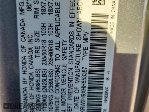 ✅ 2017 Honda CR-V Touring • VIN: 2HKRW2H9XHH653387 • Lot: 91913685. Listed on Copart with 71,349 mi. Free auction sales archive from the USA and detailed vehicle history report at DreamBid. Image 13.