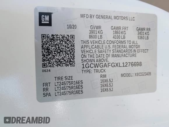 ✅ 2020 Chevrolet Express Cargo • VIN: 1GCWGAFGXL1276698 • Lot: 42406833. Listed on IAAI with 63,143 mi. Free auction sales archive from the USA and detailed vehicle history report at DreamBid. Image 9.