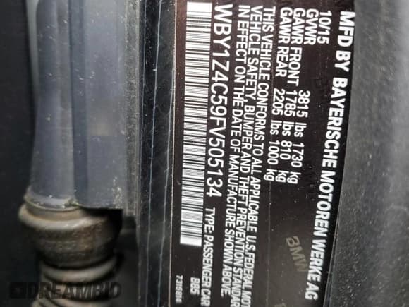 ✅ 2015 BMW i3 • VIN: WBY1Z4C59FV505134 • Лот: 55181285. Опубликован ранее на Copart с пробегом Не указан. Бесплатный доступ к архиву аукционных продаж из США и подробный отчёт об истории автомобиля на DreamBid. Изображение 14.