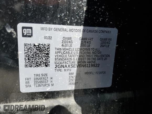 ✅ 2022 Chevrolet Equinox LS • VIN: 2GNAXSEV6N6119922 • Лот: 71214805. Опубликован ранее на Copart с пробегом 114 781 миль. Бесплатный доступ к архиву аукционных продаж из США и подробный отчёт об истории автомобиля на DreamBid. Изображение 13.