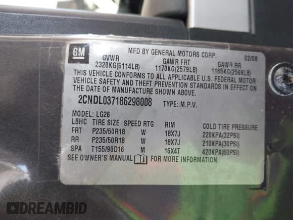 ✅ 2008 Chevrolet Equinox Sport • VIN: 2CNDL037186298008 • Лот: 41593587. Опубликован ранее на IAAI с пробегом 124 547 миль. Бесплатный доступ к архиву аукционных продаж из США и подробный отчёт об истории автомобиля на DreamBid. Изображение 9.