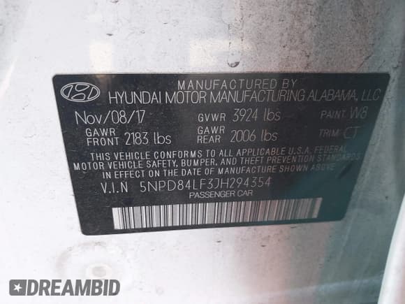 ✅ 2018 Hyundai Elantra Limited • VIN: 5NPD84LF3JH294354 • Lot: 43561118. Listed on IAAI with 96,957 mi. Free auction sales archive from the USA and detailed vehicle history report at DreamBid. Image 9.