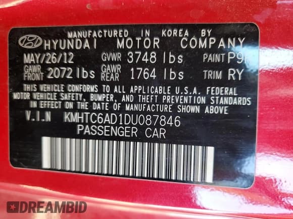 ✅ 2013 Hyundai Veloster w/Black Int • VIN: KMHTC6AD1DU087846 • Lot: 91739065. Listed on Copart with 96,923 mi. Free auction sales archive from the USA and detailed vehicle history report at DreamBid. Image 12.