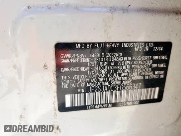 2015 Subaru Forester Premium with VIN JF2SJADC3FG566347, listed as a Copart auction lot 80348445 with 135,136 mi miles and Salvage title. Bid and sale history available at DreamBid. Image 13.