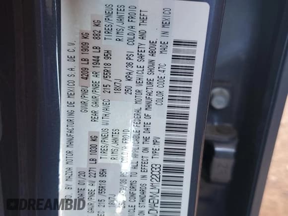 ✅ 2020 Mazda CX-30 Premium • VIN: 3MVDMAEMXLM122033 • Lot: 81964355. Wystawiony na Copart z przebiegiem 54 508 mil. Bezpłatny archiwum sprzedaży aukcyjnych z USA i szczegółowy raport historii pojazdu na DreamBid. Zdjęcie 14.