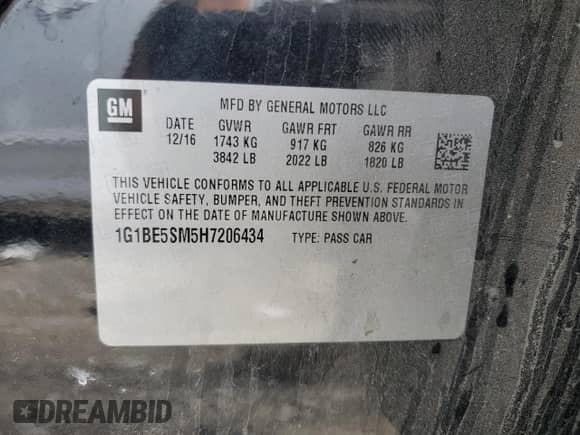 2017 Chevrolet Cruze LT с VIN 1G1BE5SM5H7206434, выставлен на аукционе Copart как лот 66750422 с пробегом 88 429 миль миль и . История ставок и продаж доступна на DreamBid. Изображение 10.