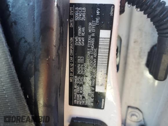 ✅ 2011 Volvo XC60 3.2L • VIN: YV4952DL8B2194838 • Lot: 87119495. Listed on Copart with Not provided. Free auction sales archive from the USA and detailed vehicle history report at DreamBid. Image 13.