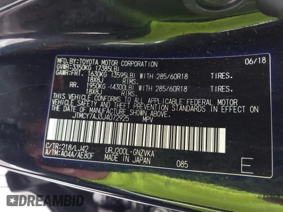 ✅ 2018 Toyota Land Cruiser • VIN: JTMCY7AJ3J4072925 • Лот: 42753058. Опубликован ранее на IAAI с пробегом 99 240 миль. Бесплатный доступ к архиву аукционных продаж из США и подробный отчёт об истории автомобиля на DreamBid. Изображение 9.