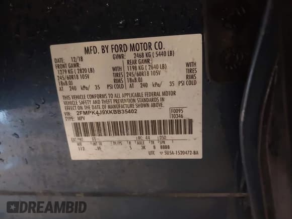 ✅ 2019 Ford Edge SEL • VIN: 2FMPK4J9XKBB35402 • Lot: 41209204. Listed on IAAI with 40,531 mi. Free auction sales archive from the USA and detailed vehicle history report at DreamBid. Image 9.