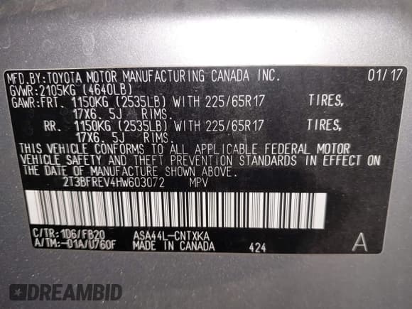 ✅ 2017 Toyota RAV4 LE • VIN: 2T3BFREV4HW603072 • Lot: 43761913. Wystawiony na IAAI z przebiegiem 54 891 mil. Bezpłatny archiwum sprzedaży aukcyjnych z USA i szczegółowy raport historii pojazdu na DreamBid. Zdjęcie 9.