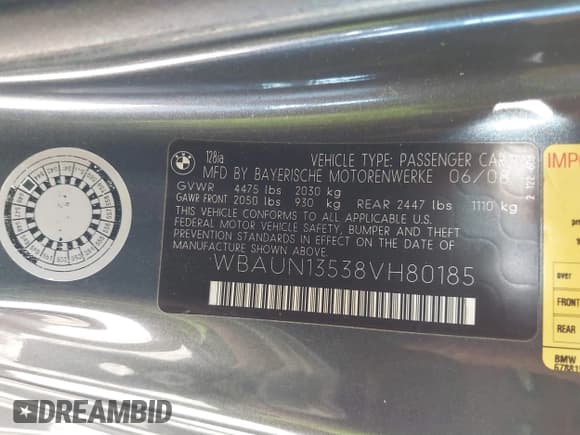 ✅ 2008 BMW 1 Series 128i • VIN: WBAUN13538VH80185 • Lot: 41381953. Wystawiony na IAAI z przebiegiem Nie podano. Bezpłatny archiwum sprzedaży aukcyjnych z USA i szczegółowy raport historii pojazdu na DreamBid. Zdjęcie 9.