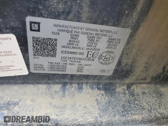 ✅ 2019 Chevrolet Silverado 2500HD LTZ • VIN: 1GC1KTEYXKF219336 • Лот: 86477895. Опубликован ранее на Copart с пробегом Не указан. Бесплатный доступ к архиву аукционных продаж из США и подробный отчёт об истории автомобиля на DreamBid. Изображение 12.