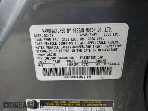 ✅ 2006 Infiniti M Sport • VIN: JNKBY01E56M201968 • Lot: 84238035. Listed on Copart with 251,298 mi. Free auction sales archive from the USA and detailed vehicle history report at DreamBid. Image 13.