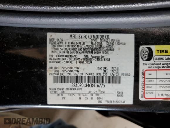 ✅ 2012 Ford Fusion Hybrid • VIN: 3FADP0L34CR416775 • Lot: 55108645. Wystawiony na Copart z przebiegiem 102 574 mil. Bezpłatny archiwum sprzedaży aukcyjnych z USA i szczegółowy raport historii pojazdu na DreamBid. Zdjęcie 12.