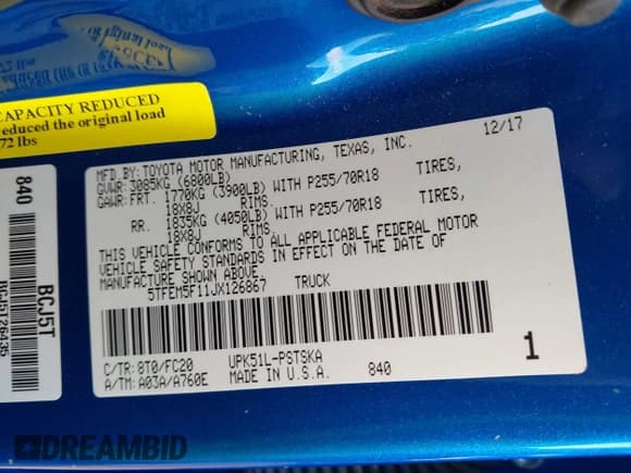 ✅ 2018 Toyota Tundra SR5 • VIN: 5TFEM5F11JX126867 • Lot: 43437208. Listed on IAAI with Not provided. Free auction sales archive from the USA and detailed vehicle history report at DreamBid. Image 9.